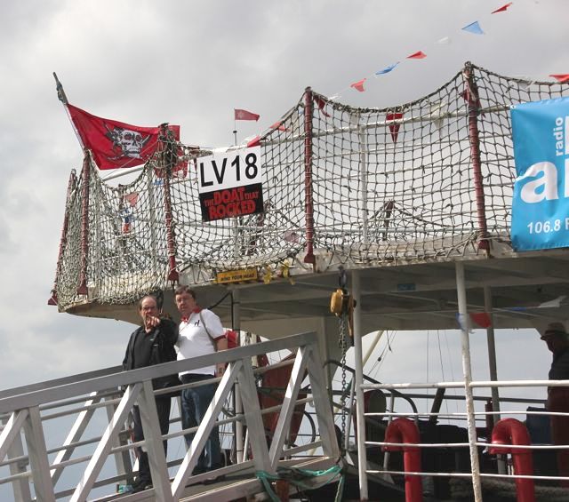 Tony C and Chris Payne go 'See you!' from the gangway