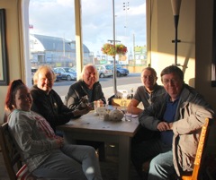 Jackie and Chris Dannatt, John Sales, Fab Alan and Chris  enjoy a late celebration of Chris D's 60th birthday