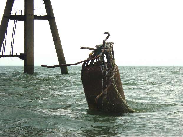 Close up of leg remains of Gun Tower 4
