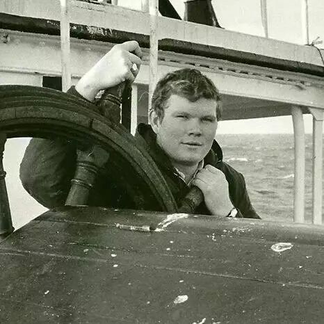 Bob Read at the wheel of the Fredericia