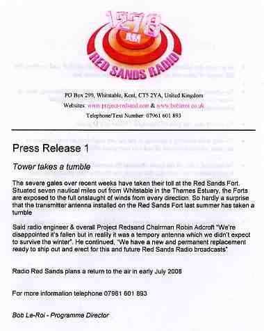 Red Sands Radio press release #1 of 2008