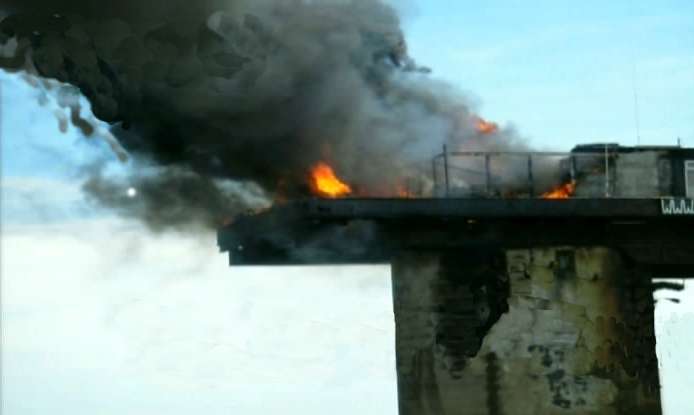 Sealand on Fire close up of generator house