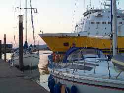 Transmanche ferry turning in river